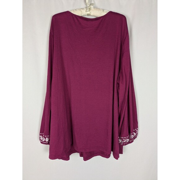 NWT Bloomchic Tunic 26 Women's Pink Embroidered Long Sleeve Tie Neck Stretch - Picture 5 of 8